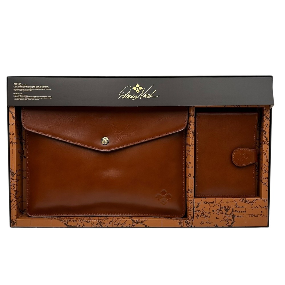 Patricia Nash Leather Tablet Holder & Passport Case Gift Set Brown Matching Set